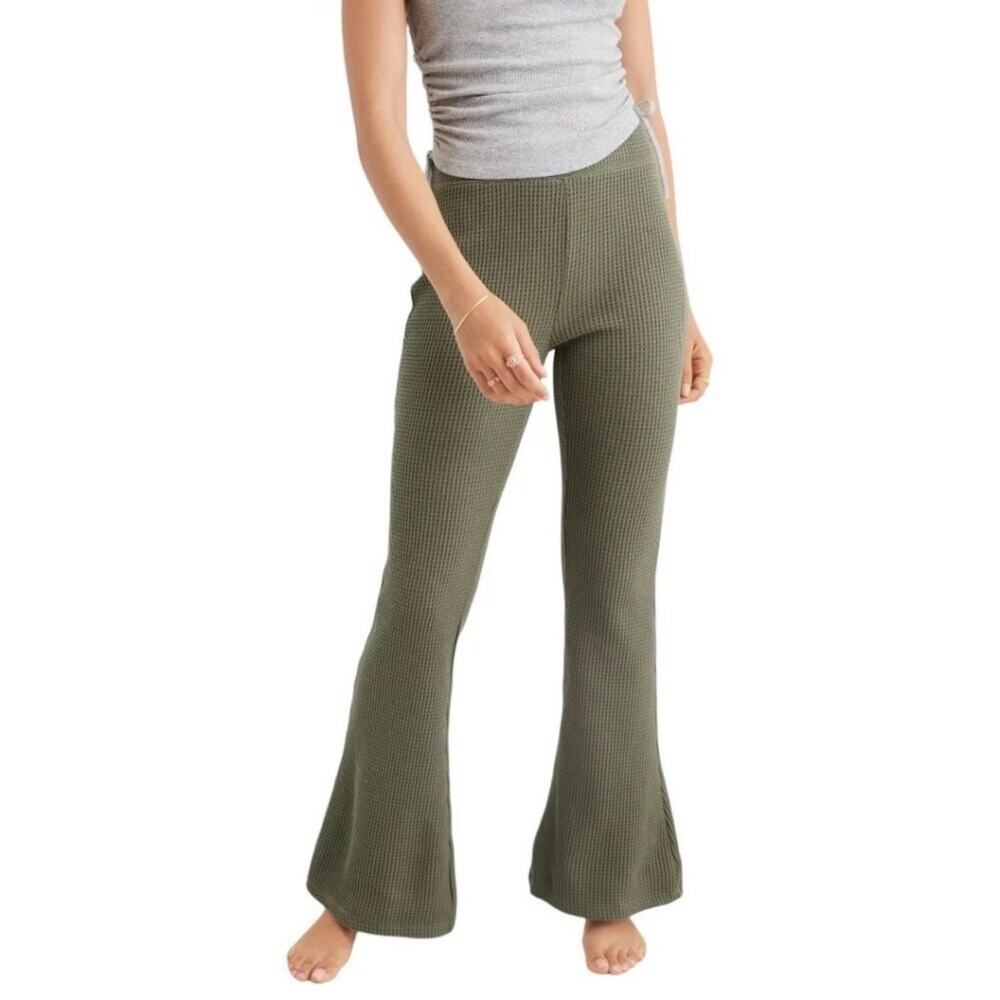 AERIE Waffle Knit Flare Lounge Sweatpants Olive Green XXL